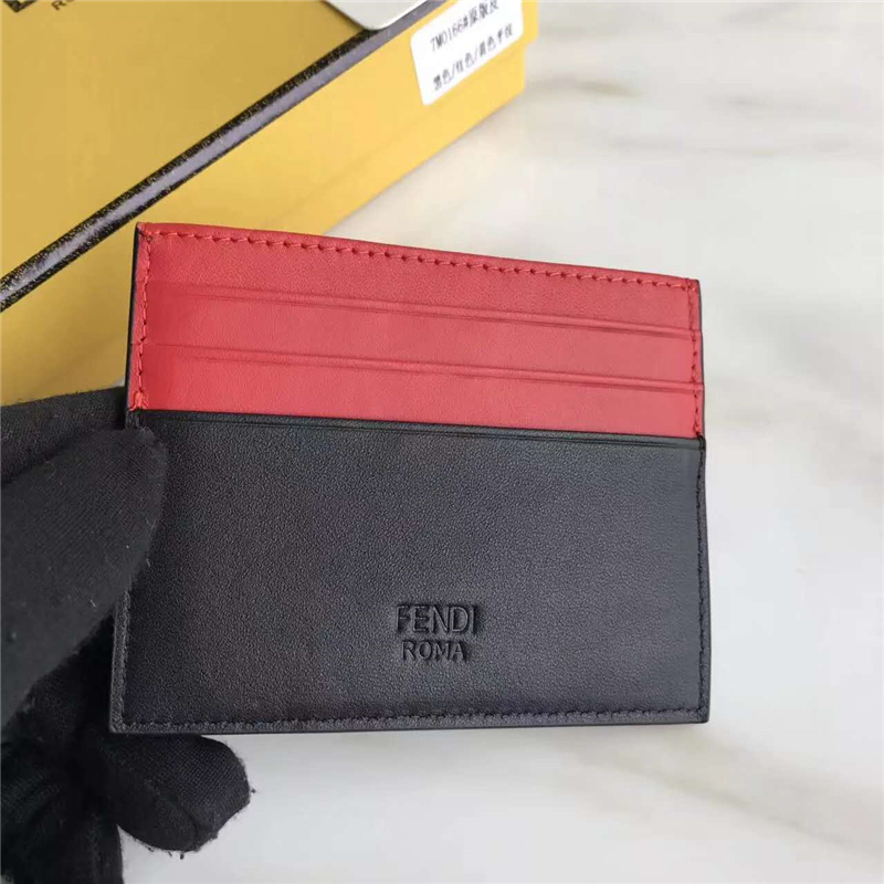 FENDI 芬迪 0166 升級(jí)版小怪獸眼睛柔軟平紋皮卡片夾 紅黑拼色黃眼