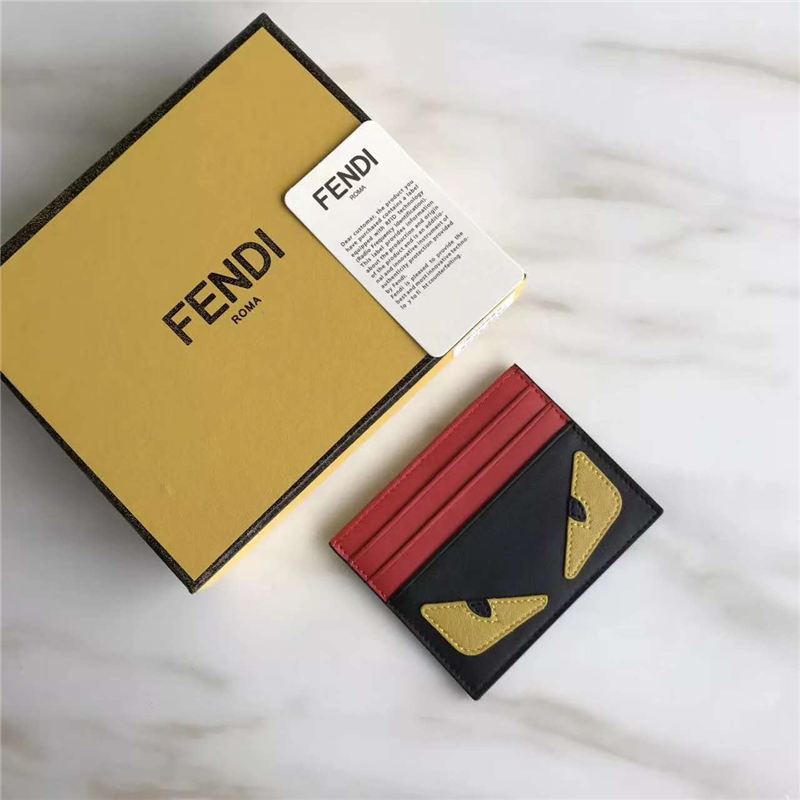FENDI 芬迪 0166 升級(jí)版小怪獸眼睛柔軟平紋皮卡片夾 紅黑拼色黃眼